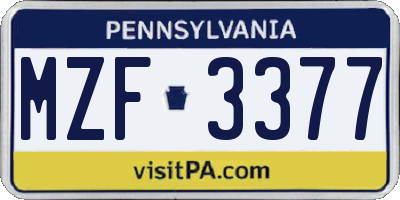 PA license plate MZF3377