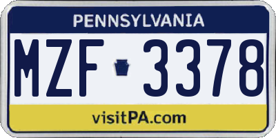 PA license plate MZF3378