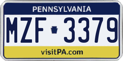 PA license plate MZF3379
