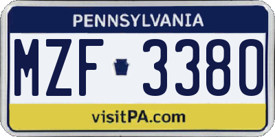 PA license plate MZF3380