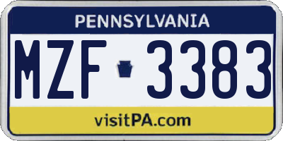PA license plate MZF3383