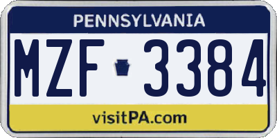 PA license plate MZF3384