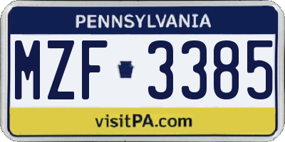 PA license plate MZF3385