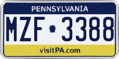 PA license plate MZF3388