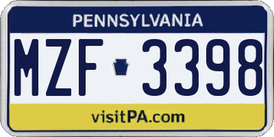 PA license plate MZF3398
