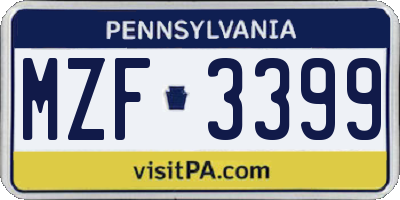 PA license plate MZF3399