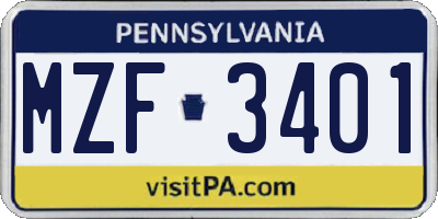 PA license plate MZF3401