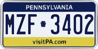 PA license plate MZF3402