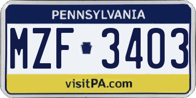 PA license plate MZF3403