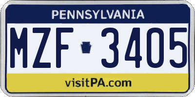 PA license plate MZF3405