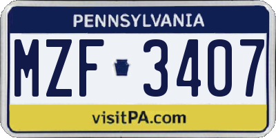 PA license plate MZF3407
