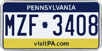 PA license plate MZF3408