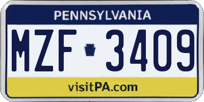 PA license plate MZF3409