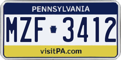 PA license plate MZF3412