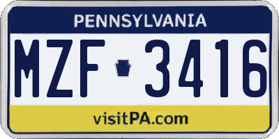 PA license plate MZF3416