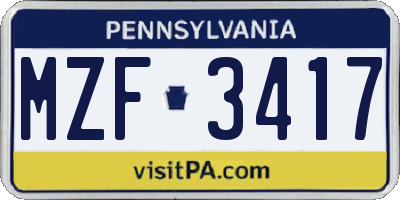 PA license plate MZF3417