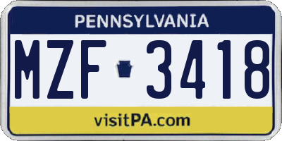 PA license plate MZF3418