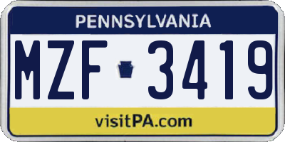 PA license plate MZF3419