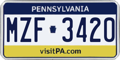 PA license plate MZF3420