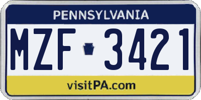 PA license plate MZF3421