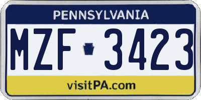 PA license plate MZF3423