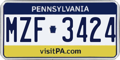 PA license plate MZF3424