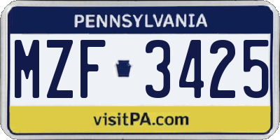 PA license plate MZF3425