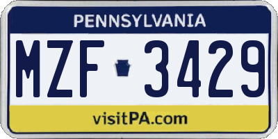 PA license plate MZF3429