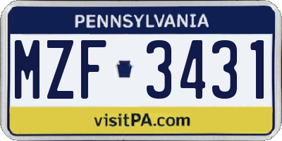 PA license plate MZF3431