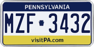 PA license plate MZF3432