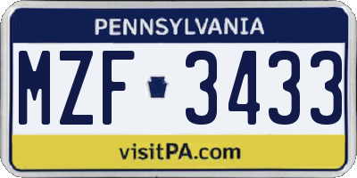 PA license plate MZF3433