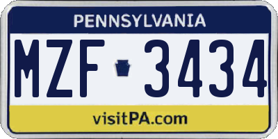 PA license plate MZF3434