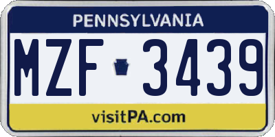 PA license plate MZF3439