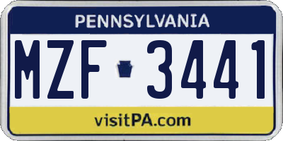 PA license plate MZF3441