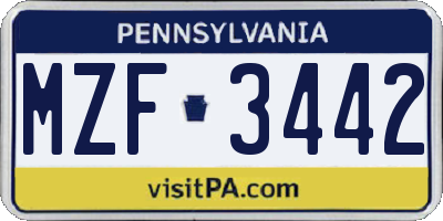 PA license plate MZF3442