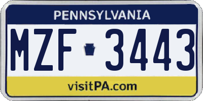 PA license plate MZF3443