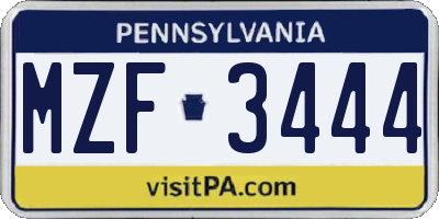 PA license plate MZF3444