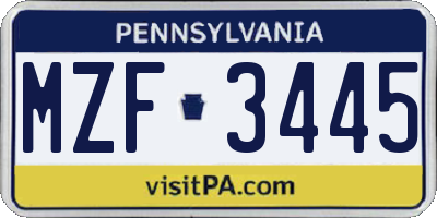 PA license plate MZF3445