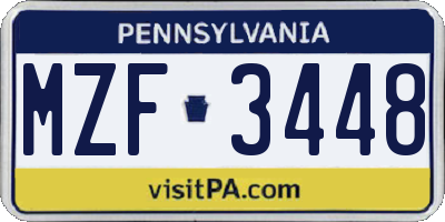 PA license plate MZF3448