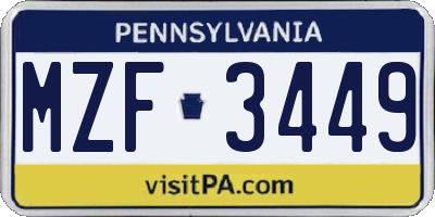 PA license plate MZF3449