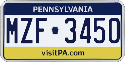 PA license plate MZF3450