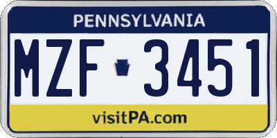 PA license plate MZF3451