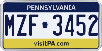 PA license plate MZF3452