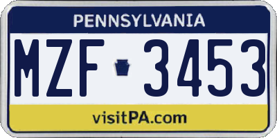 PA license plate MZF3453
