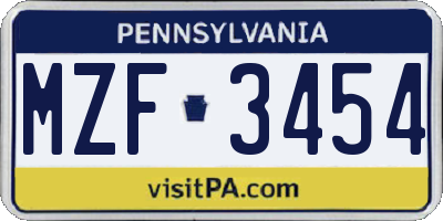PA license plate MZF3454