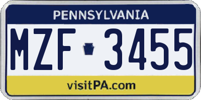 PA license plate MZF3455