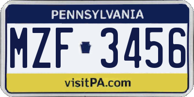 PA license plate MZF3456