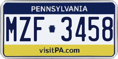 PA license plate MZF3458