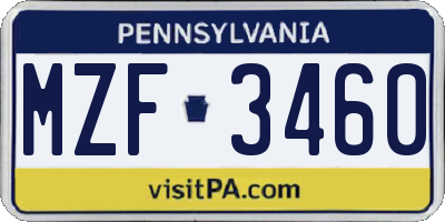 PA license plate MZF3460