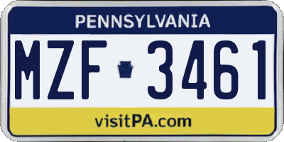 PA license plate MZF3461